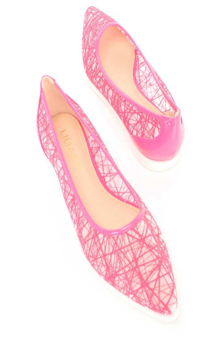 Fuchsia Stringy Pointed Closed Toe Flats Rubber