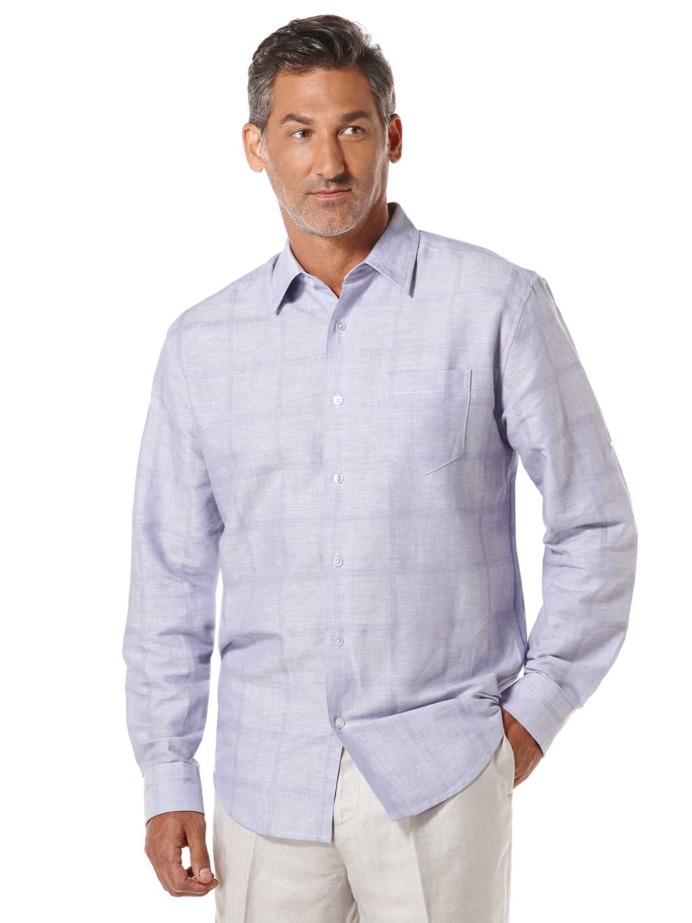 Cubavera Linen Long Sleeve Textured Roll Up Sleeve