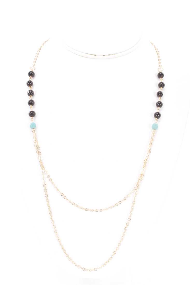 Black Gold High Polish Beaded Layered Necklace