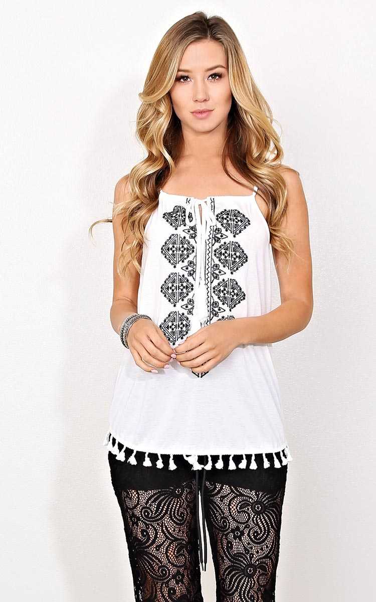 Winona Embroidered Knit Top - MED - Ivory Combo in Size Medium by Styles For Less