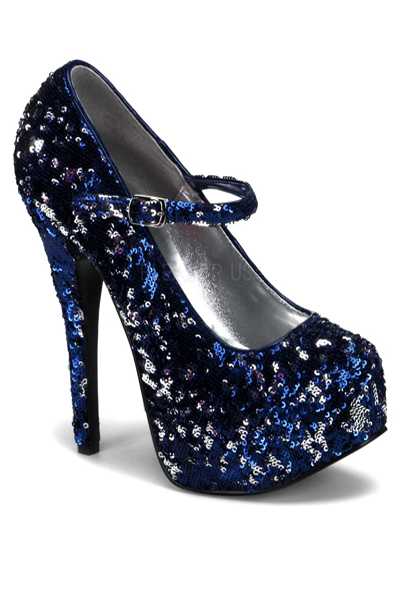 Blue Silver Reversible Sequins Mary Jane Pump High Heels