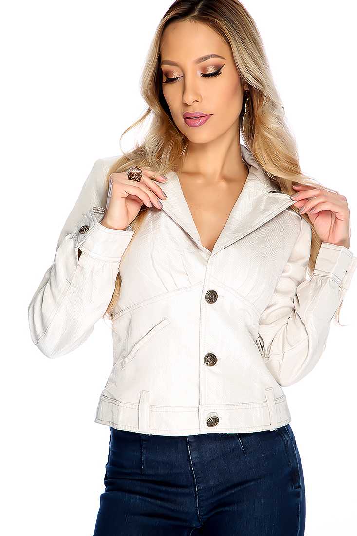 Cream Cute Button Up Long Sleeve Coat