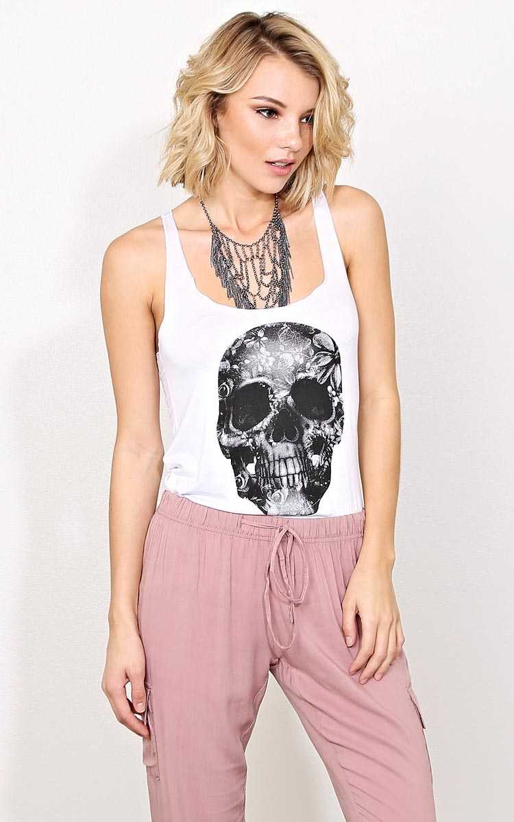 Romantic Skull Racerback Tank - XLGE - White in Size X-Large by Styles For Less