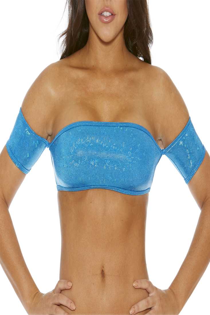 Turquoise Sparkle B Dazzle Hologram Bandeau Top With Sleeves