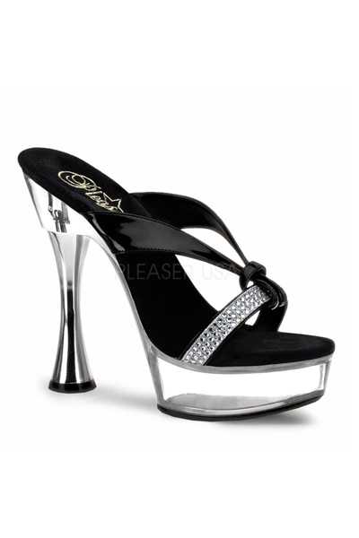 Black Patent Rhinestone Slip On High Heels