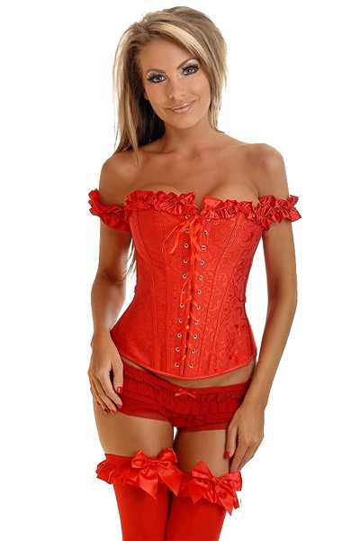 Red Embroidered Peasant Top Corset Top