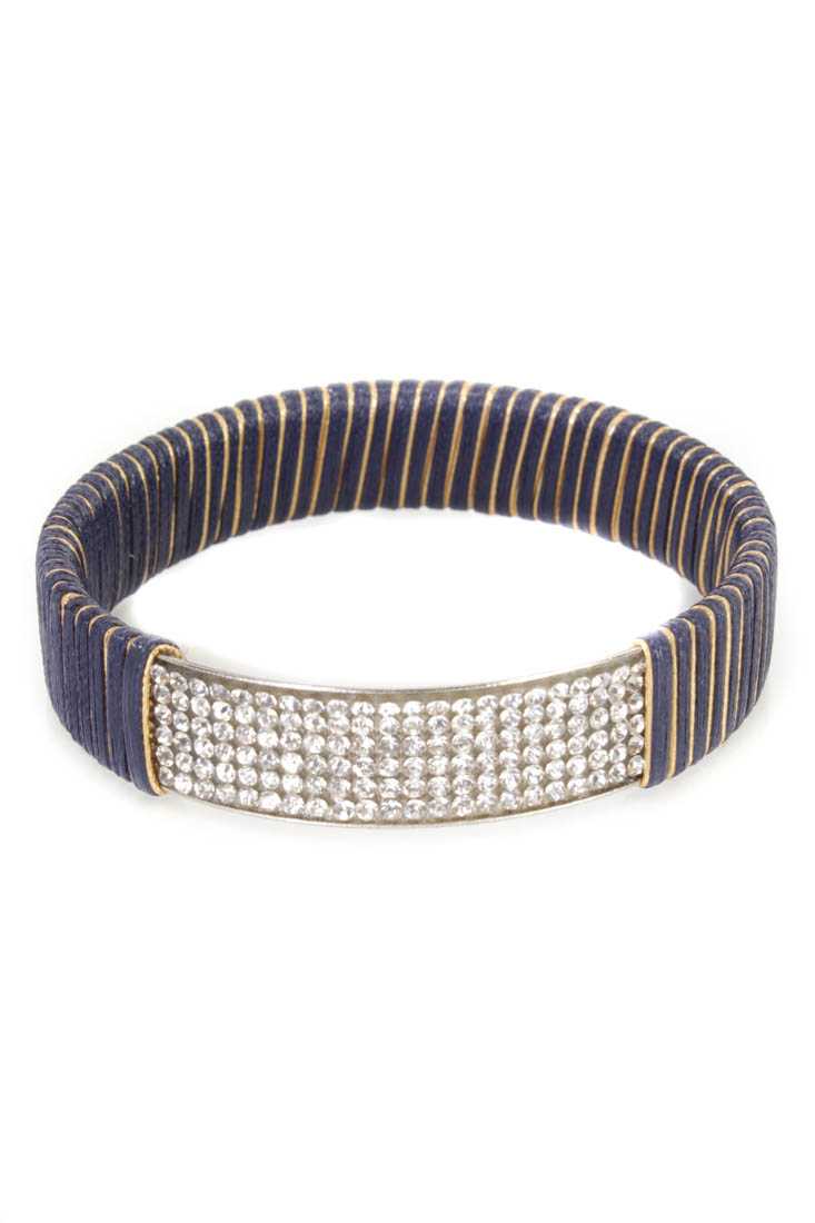 Navy Gold High Polish Metal Rhinestone Accent Bracelet