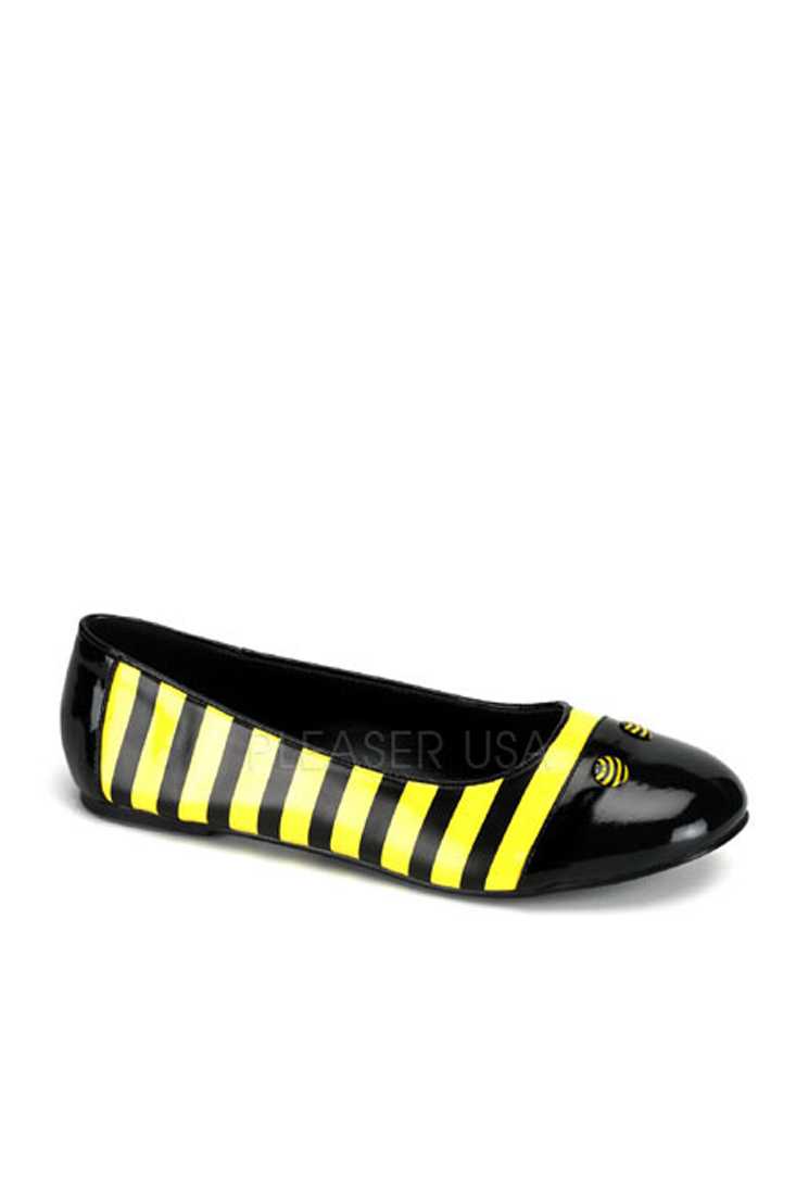 Black Yellow Bumble Bee Ballet Flats Patent