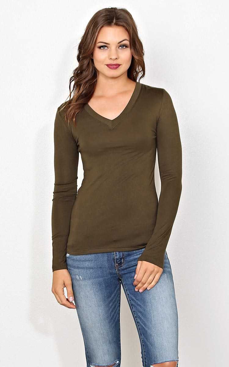 Essential Long Sleeve V Neck Top - - in Size by Styles For Less