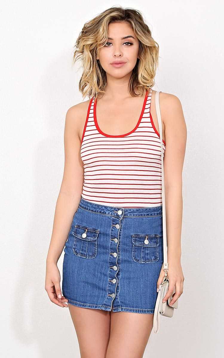 Penelope Striped Knit Top - MED - Red Combo in Size Medium by Styles For Less