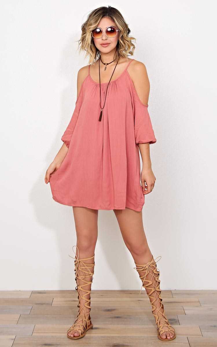 Serena Cold Shoulder Gauze Dress - LGE - Cinnamon in Size Large by Styles For Less