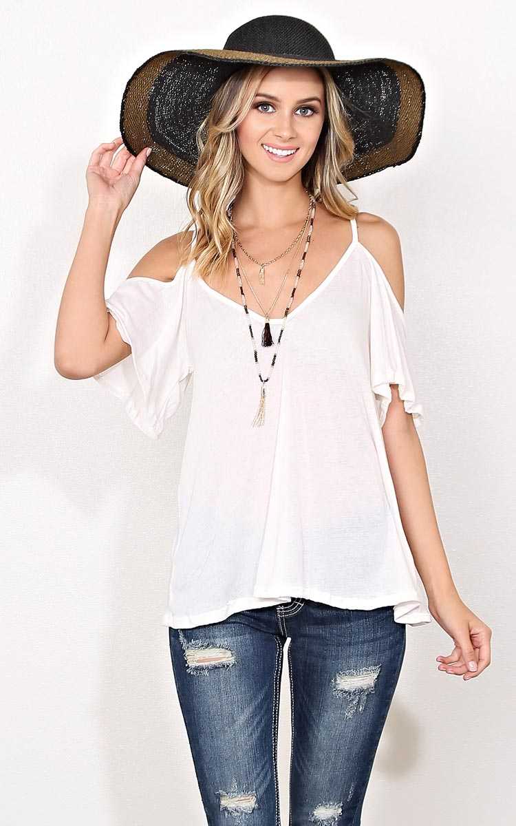 Cold Shoulder Swing Knit Tunic - - Ivry/Natrl in Size by Styles For Less