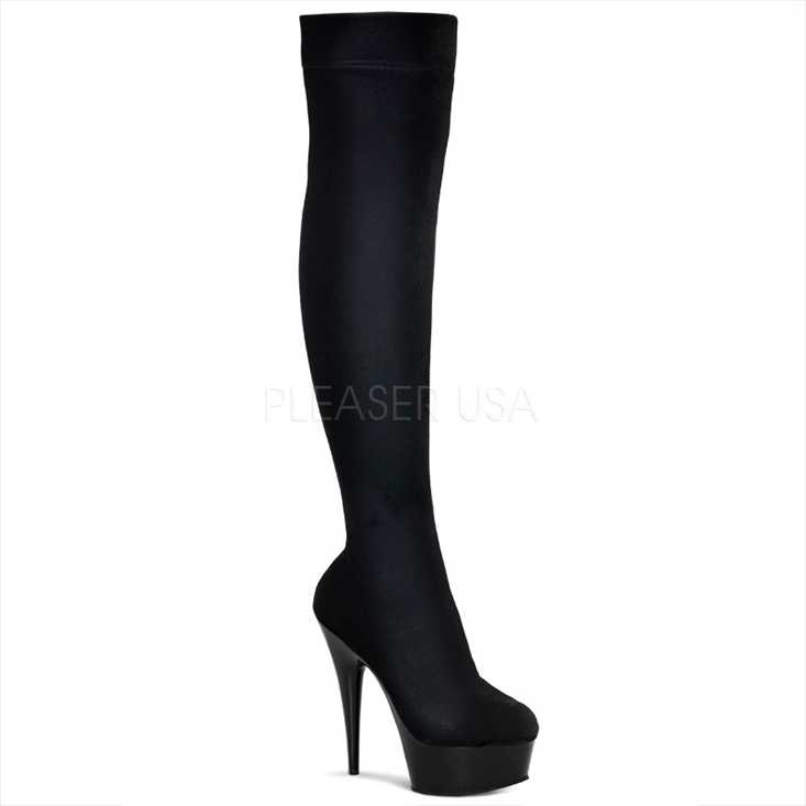 Black Stretch Velvet Thigh High Platform Boots