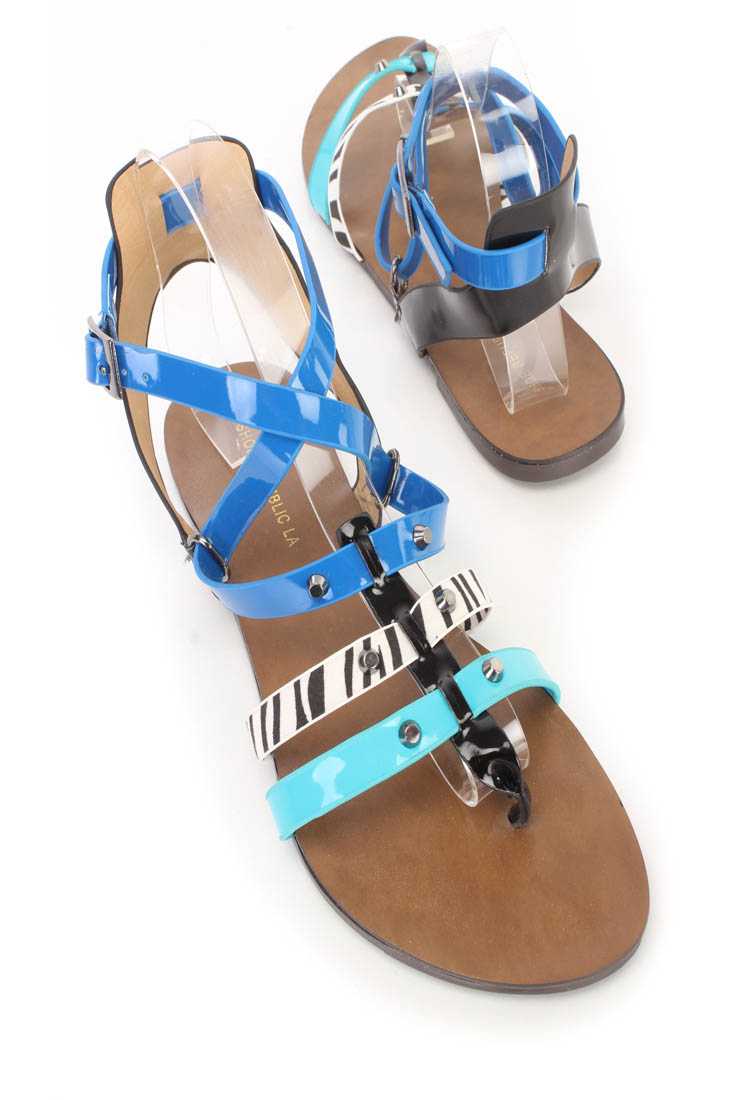 Black Colorblock Strappy Thong Sandals PVC