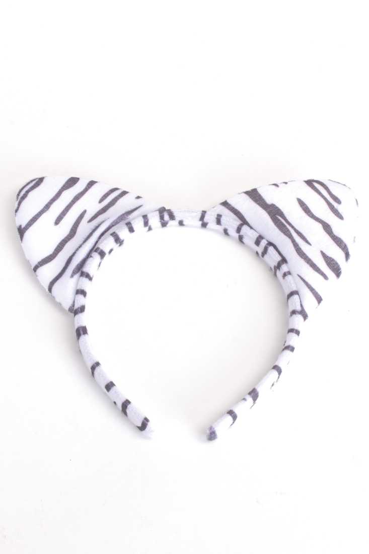 White Zebra Faux Fur Animal Ear Headband