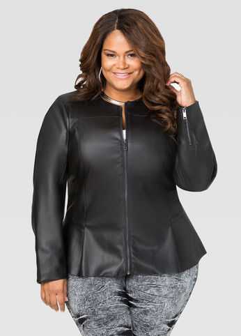 Seamed Faux Leather Peplum Jacket