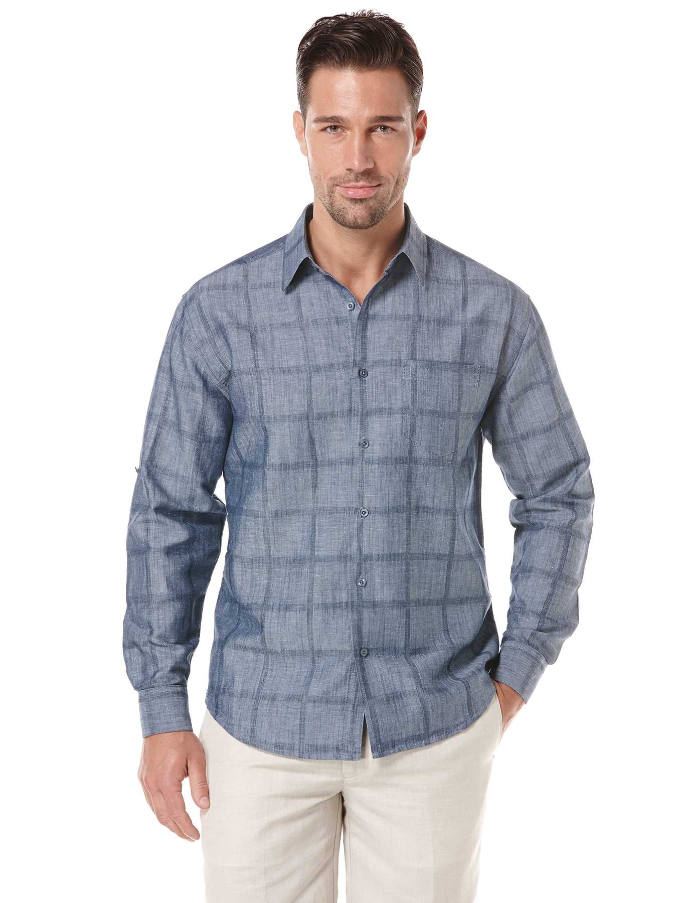 Cubavera Linen Long Sleeve Textured Roll Up Sleeve