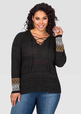 Lace-Up Neck Sweater