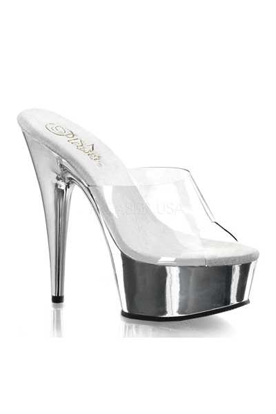 Clear Silver Chrome Slip On Platform High Heels