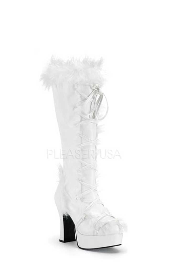 White Lace Up Tie Faux Fur Trimmed Boots Faux Leather