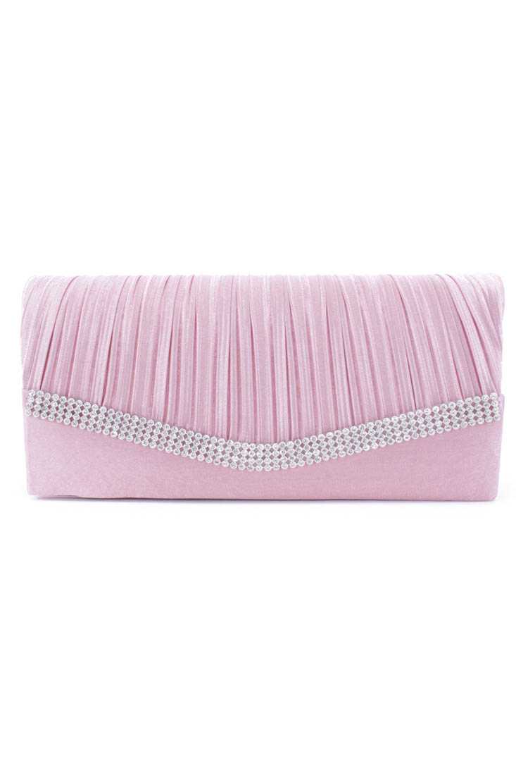 Pink Satin Pleated Rhinestone Clutch