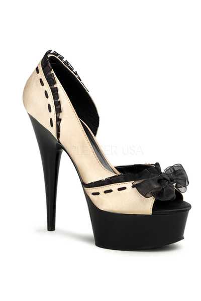 Champagne Satin Ruffled Peep Toe High Heels