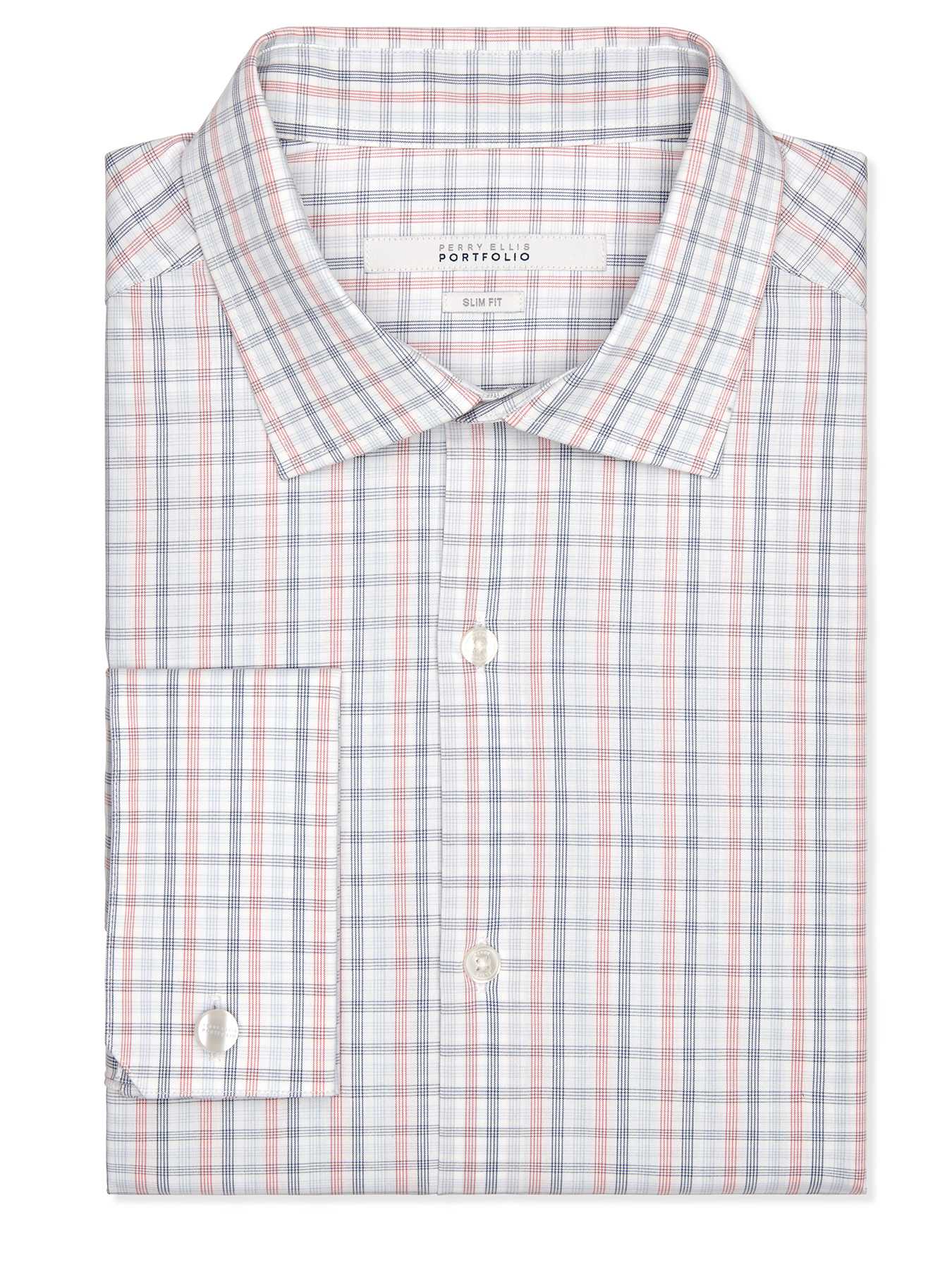 Perry Ellis Slim Fit Stripe Check Dress Shirt