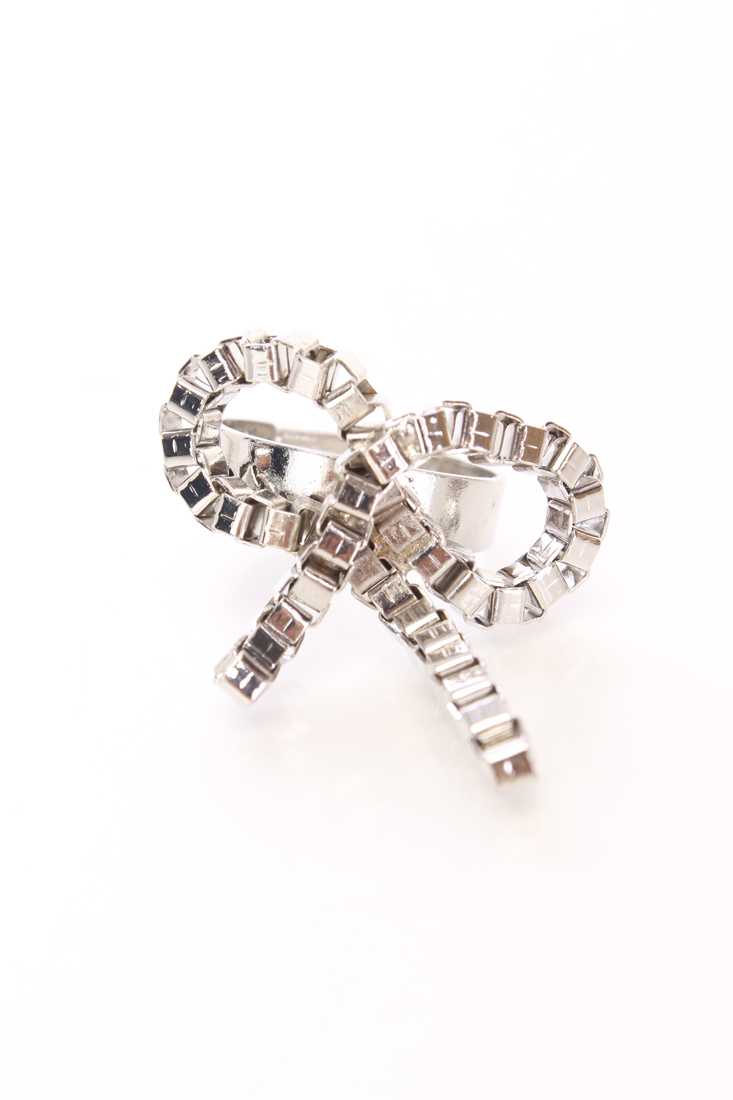 Silver High Polish Box Chain Bow Dangle Stylish Ring