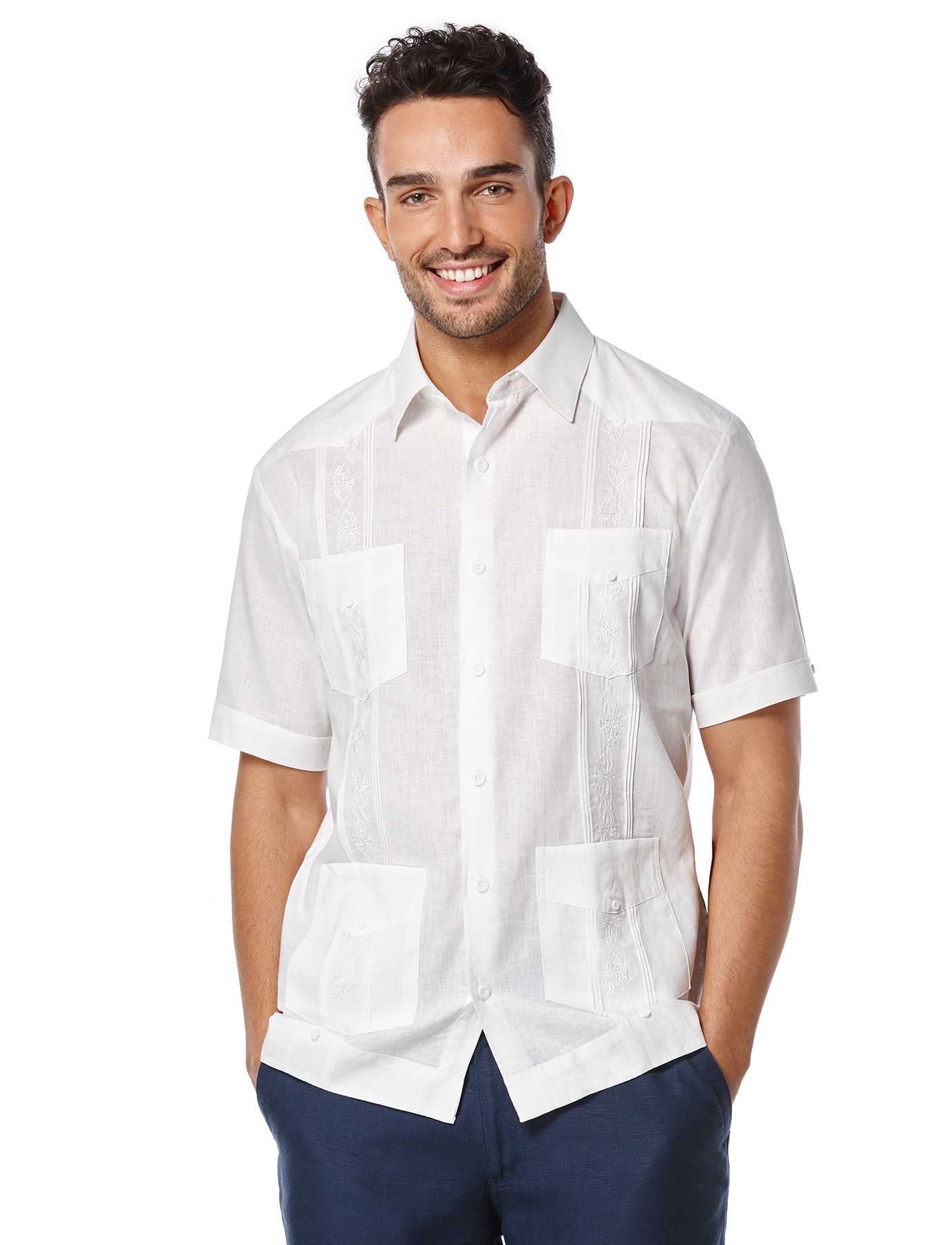 Cubavera Linen Short Sleeve 4 Pocket Guayabera With Embroidery