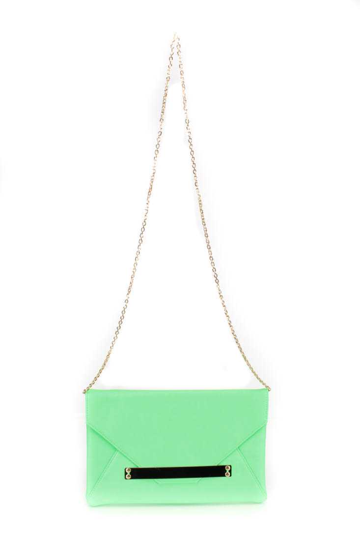 Neon Lime Faux Leather Envelope Handbag