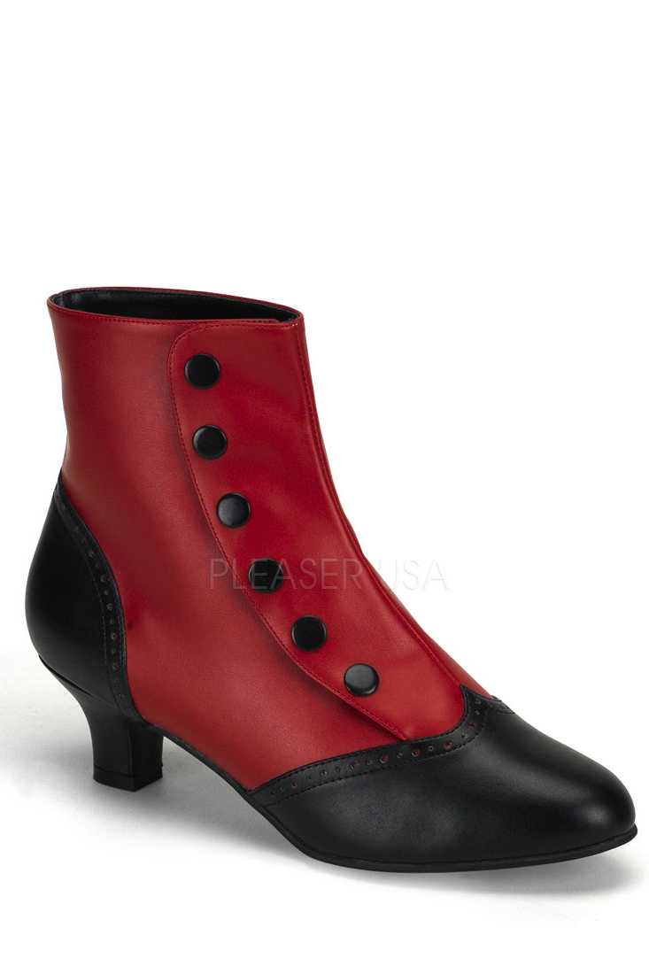 Red Black Two Tone Button Ankle Booties Faux Leather