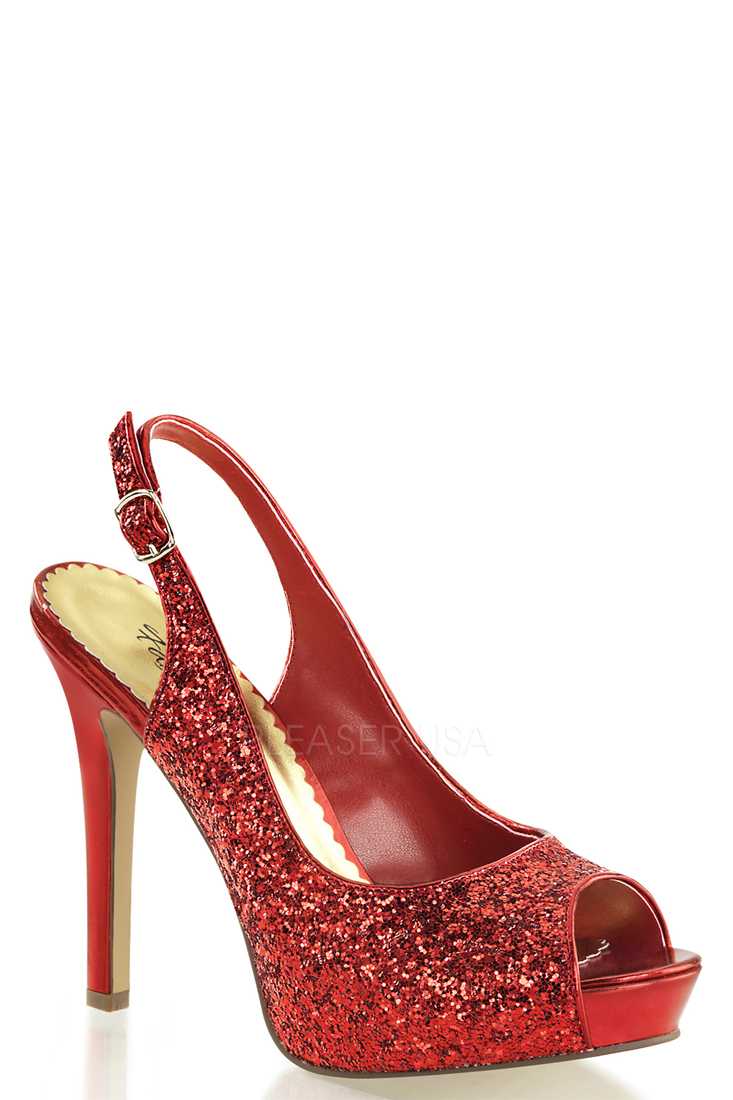 Red Peep Toe Sling Back Pump High Heels Glitter