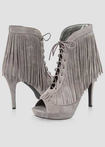 Lace-Up Fringe Bootie - Wide Width