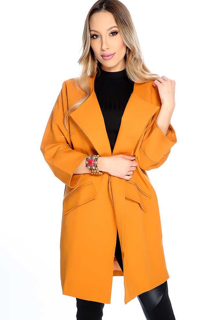 Stylish Marigold Long Sleeve Open Front Jacket
