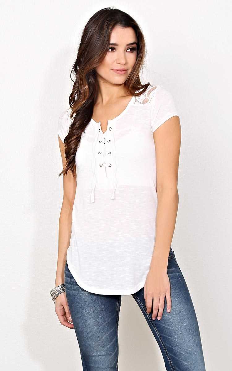 Alyssa Knit Lace Up Top - SML - Ivry/Natrl in Size Small by Styles For Less