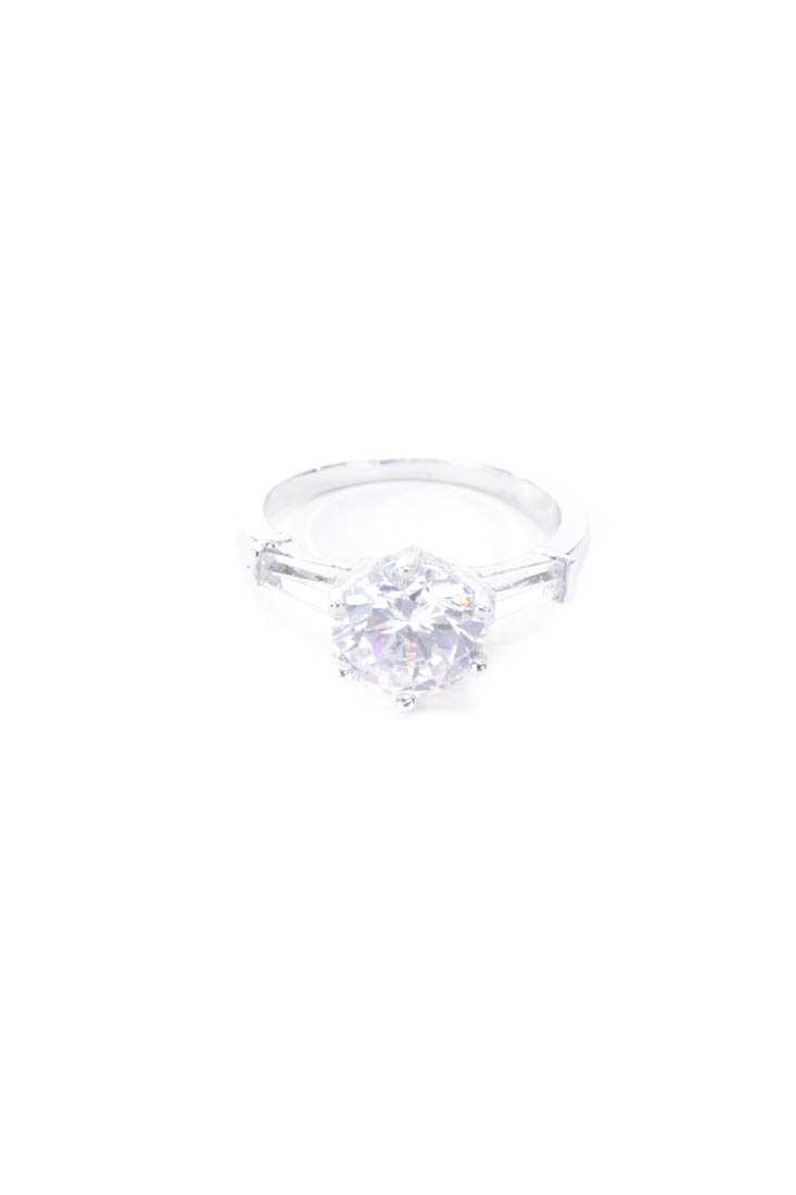 Silver High Polish Metal Rhinestone Ring