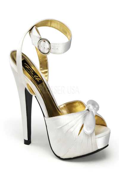 Ivory Satin Fabric Knotted Strapped Peep Toe High Heels