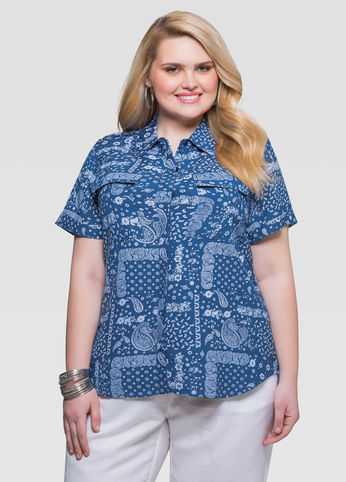 Printed Linen Camp Shirt