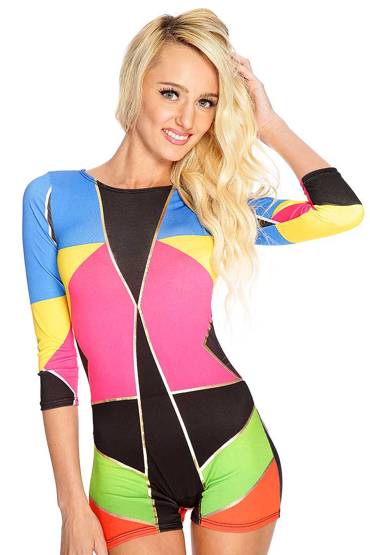 Royal Blue Green Colorblock Romper