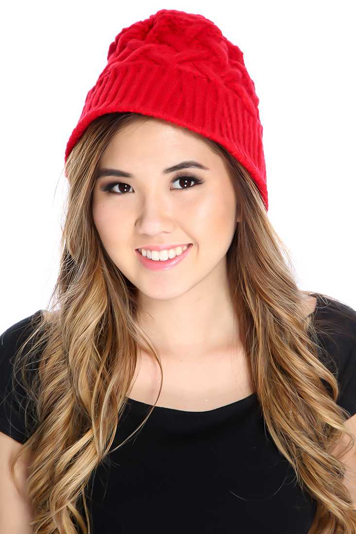 Red Cable Knit Bucket Hat Beanie