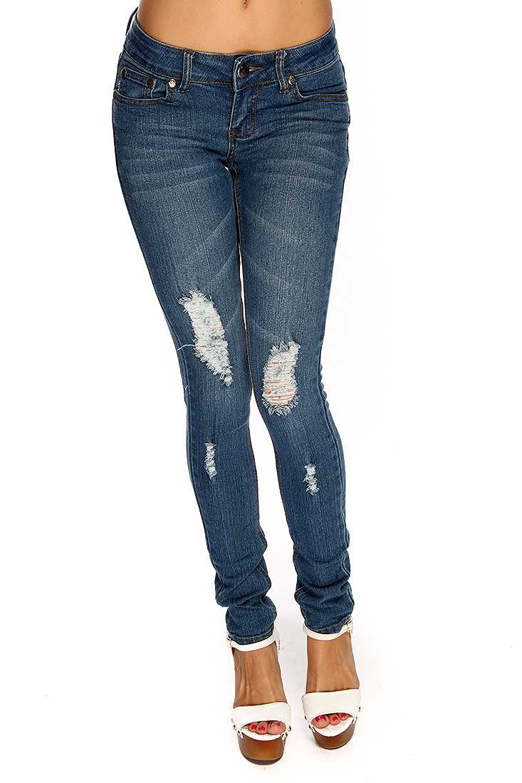 Denim Stone Wash Distressed Pants