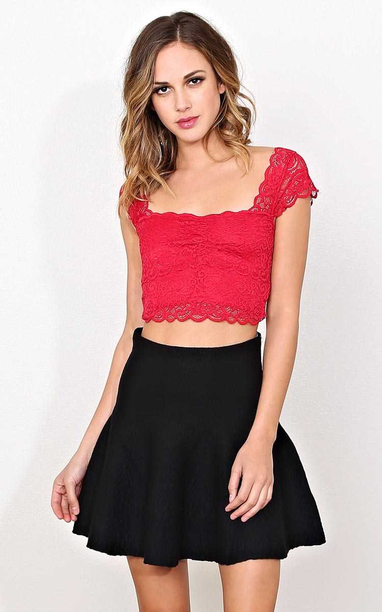 Red Dreamy Lace Crop Top - - Red in Size by Styles For Less