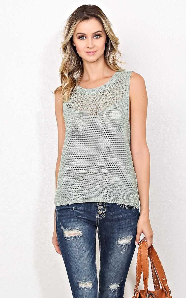 Spring Chill Sweater Knit Tank - Sage in Size S/M by Styles For Less