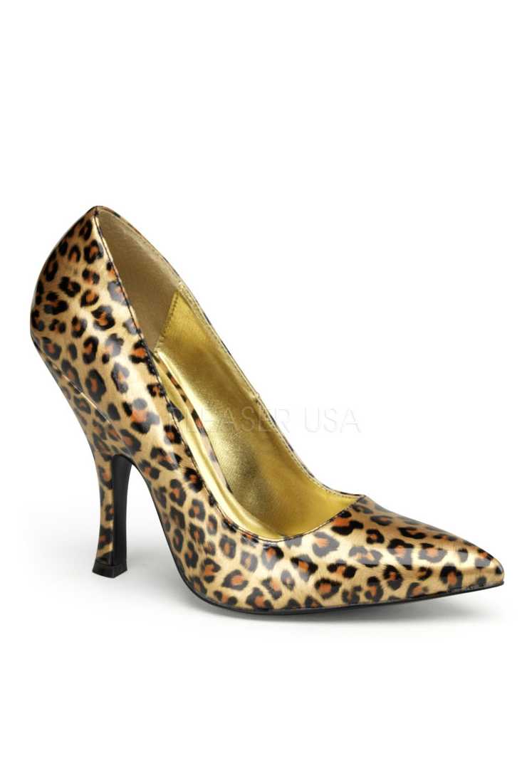 Gold Cheetah Print Single Sole Pump High Heels Patent