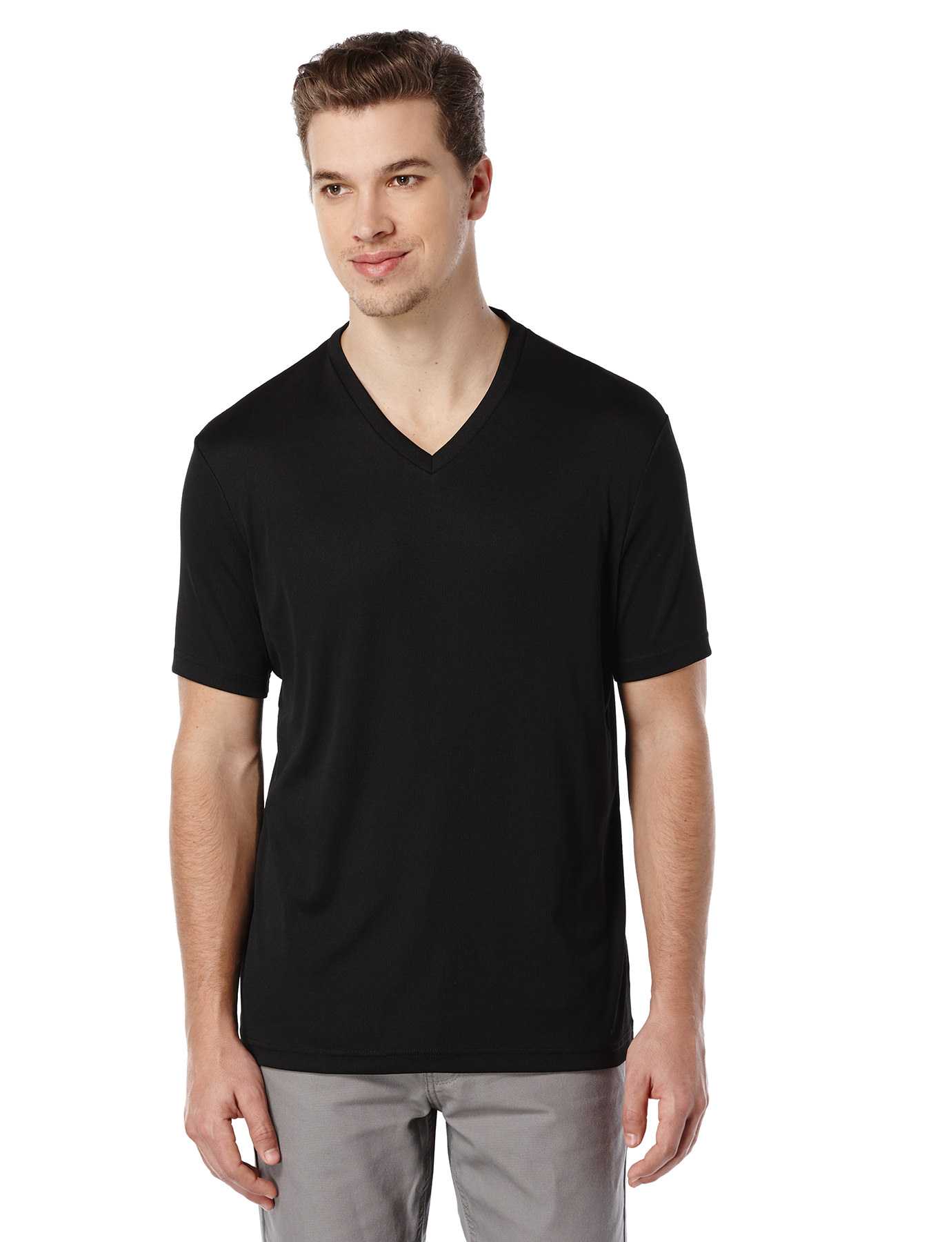 Perry Ellis Short Sleeve Nylon Trim V-Neck Shirt
