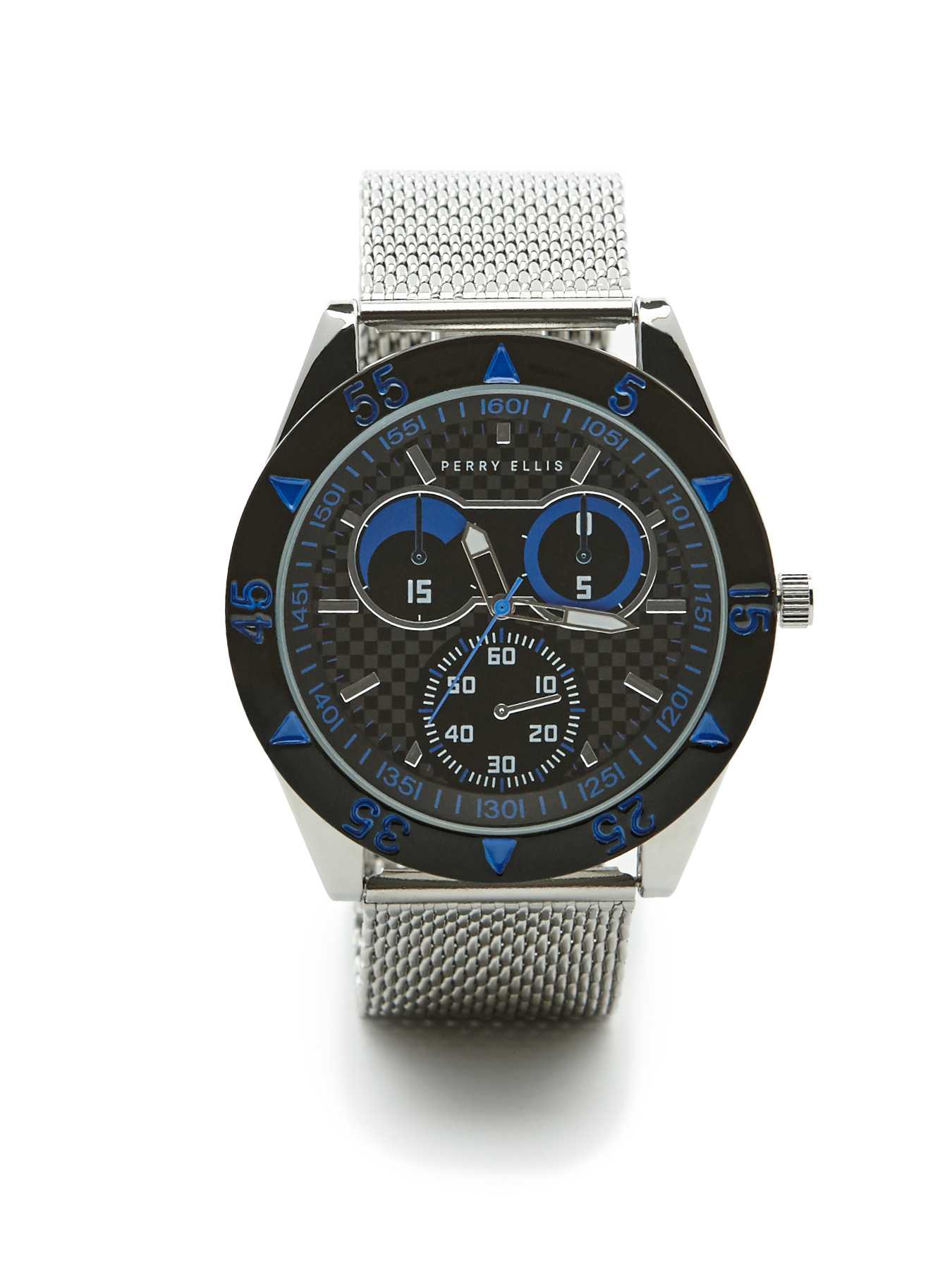 Perry Ellis Silvertone Mesh Blue Dial Watch