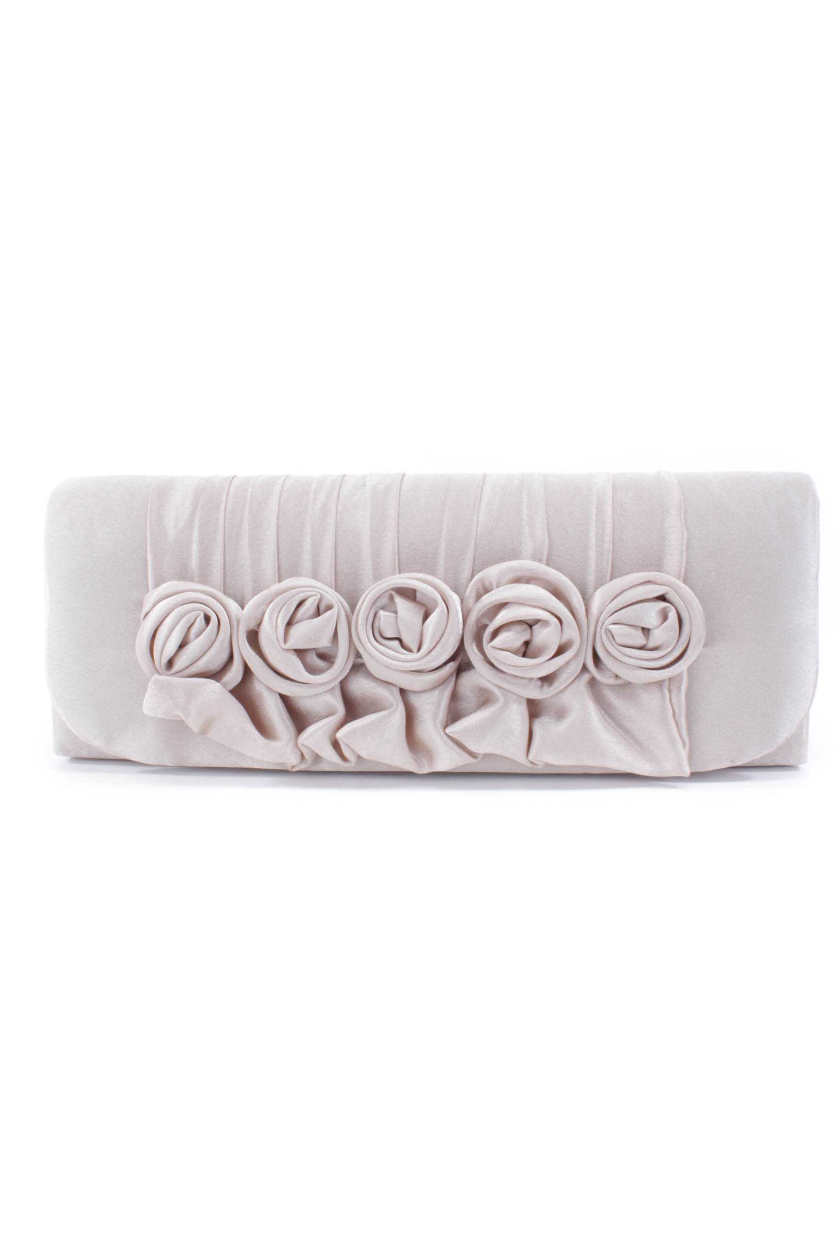 Beige Satin Flower Detailing Clutch