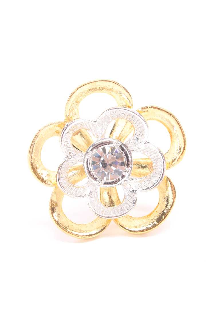 Gold Silver Cut Out Flower Design Rhinestone Ring
