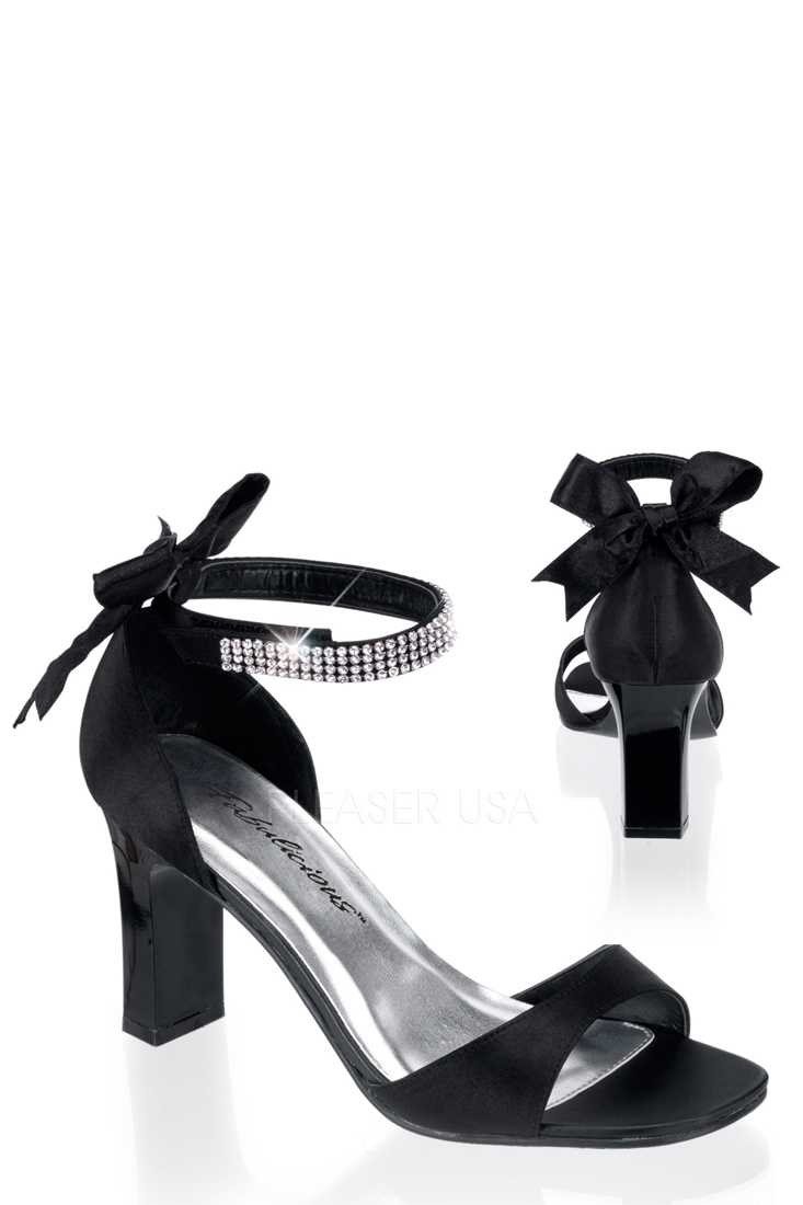 Black Satin Bow Accent Sandal High Heels