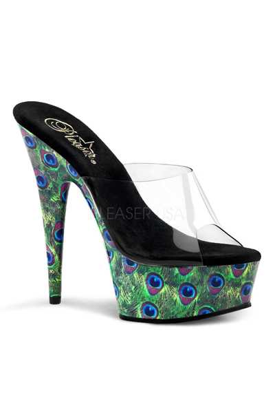 Clear Green Peacock Feather Platform High Heels